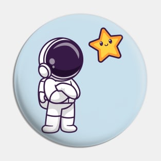 Cute Astronaut Looking Star In Space Cartoon Pin