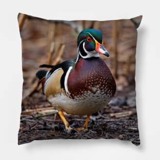 Male Wood Duck in the Woods Pillow