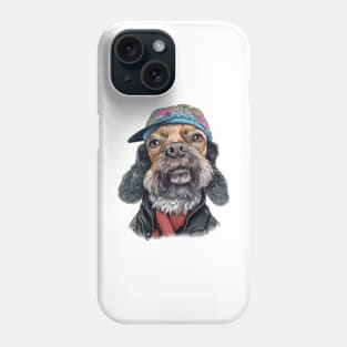 Schnauzer dog wearing a leather jacket and a cap Phone Case