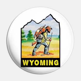 Hiking Wyoming Vintage Style Hiker Mountain Man Pin