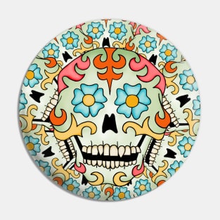 Psychedelic Sugar Skulls Day Of The Dead Artwork Pin