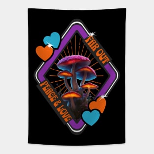 Far Out Peace & Love Groovy Psychedelic Purple Mushrooms Tapestry