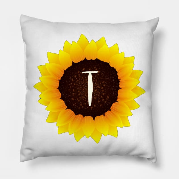 Floral Monogram T Bright Yellow Sunflower Pillow by floralmonogram