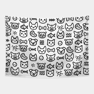 Doodle Pups and Cats (Black) Tapestry