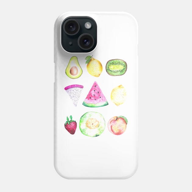 Watercolor Fruits Pattern - White Phone Case by Neginmf