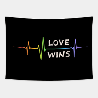 Love Wins Rainbow Heartbeat Pride Shirt, LGBTQ Pride, Gay Shirt, Lesbian Shirt, Gift for Gay Lesbian, Queer Pride Month Tapestry