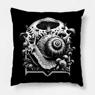 Monochromatic Skull Snail Overgrown Mushrooms Pillow