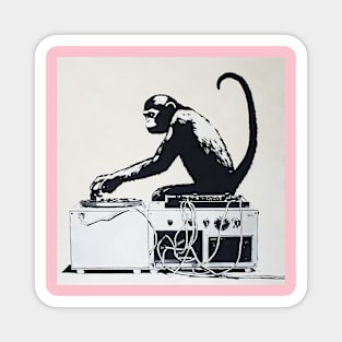 Banksy monkey playing on a vinyl record player Magnet