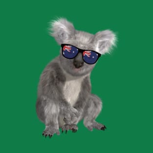 Cute Koala In Australia Flag Sunglasses T-Shirt