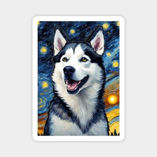 Siberian Husky Painting Dog Breed in a Van Gogh Starry Night Art Style Magnet