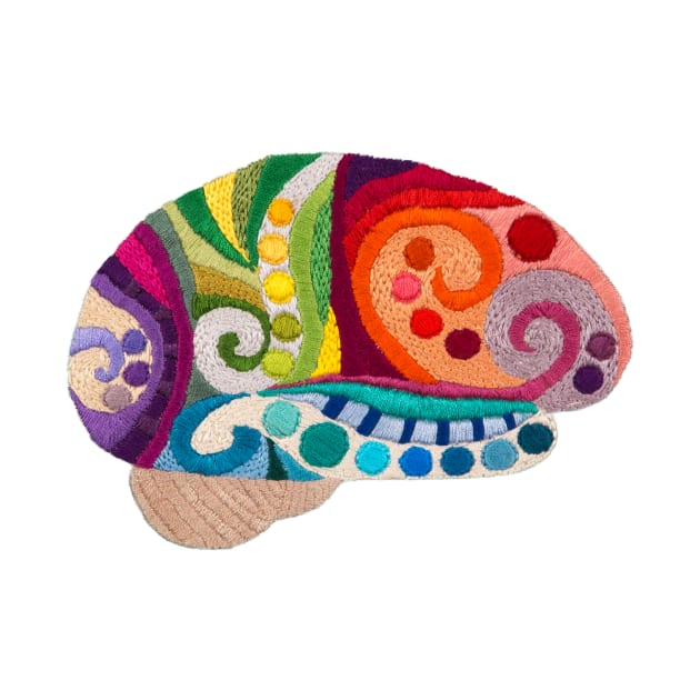 Flow Brain - Embroidered Look - A sampler of stitches highlighting the Cerebral lobes by Laurabund