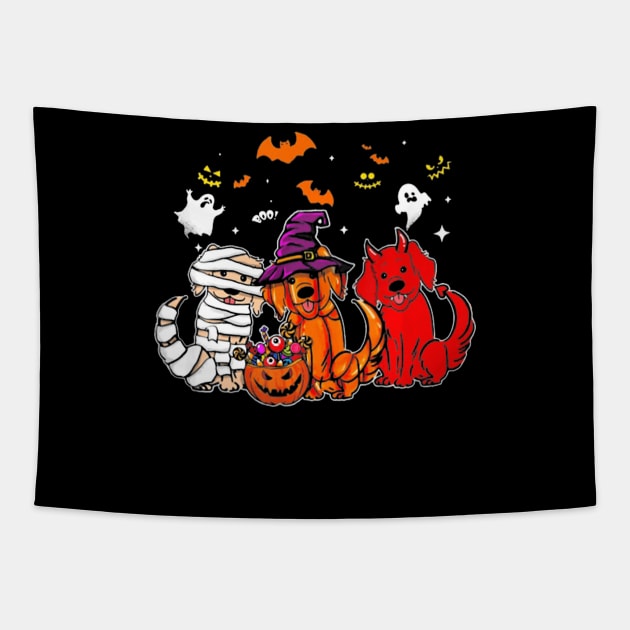 Cute 3 Golden Retriever Mummy Witch Demon Halloween Tapestry by Antoniusvermeu