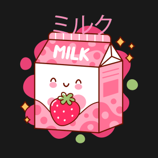 goldentee japanese kawaii strawberry milk shake carton funny T-Shirt