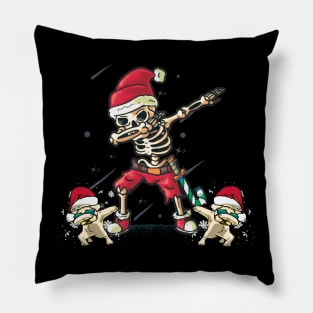 funny christmas dabbing skeleton with pugs Pillow