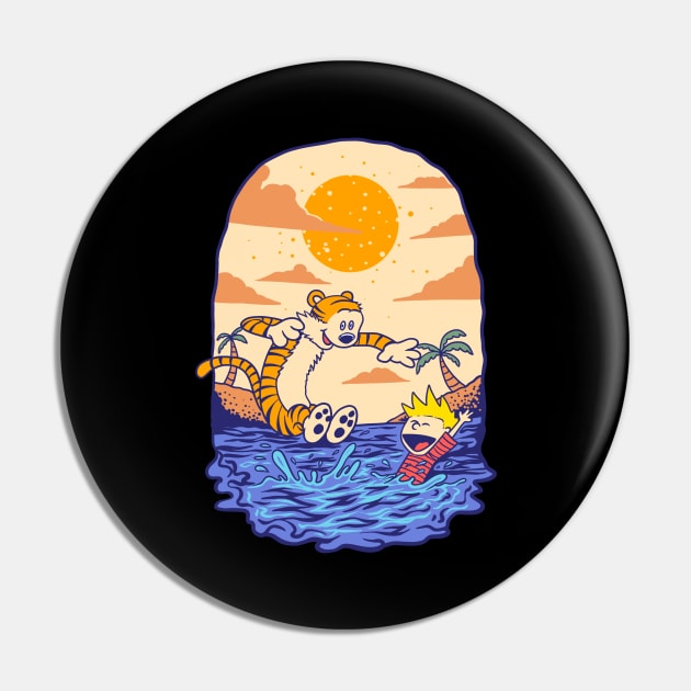 Calvin and Hobbes Swimming Pin by soggyfroggie