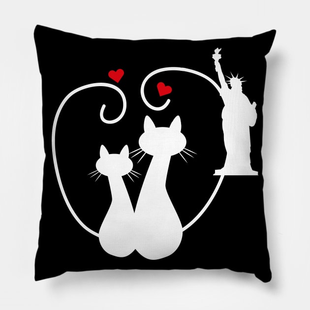 New York Cats in Love Statue of Liberty Pillow by letnothingstopyou