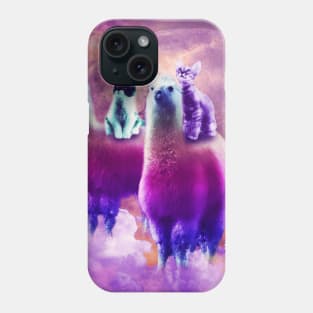 Kitty Cat Riding On Rainbow Llama In Space Phone Case