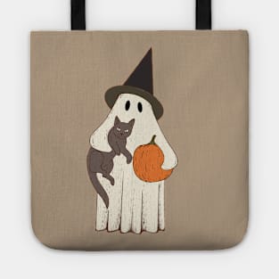 Vintage Ghost with Cat Halloween Graphic Tote