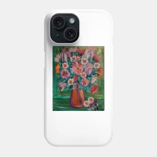 Some abstract mixed flowers in a metallic vase Phone Case