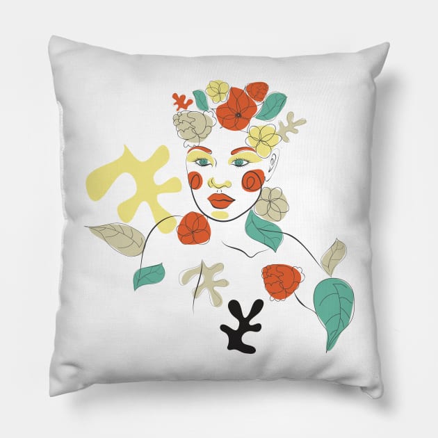 Floral line art woman face Pillow by AnnArtshock