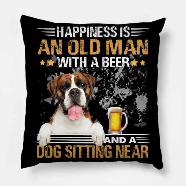 Happiness Is An Old Man With A Beer And A Boxer Dog Sitting Near Pillow by Magazine