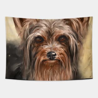 Painting of a Yorkshire Terrier with an Impressive Beard Tapestry