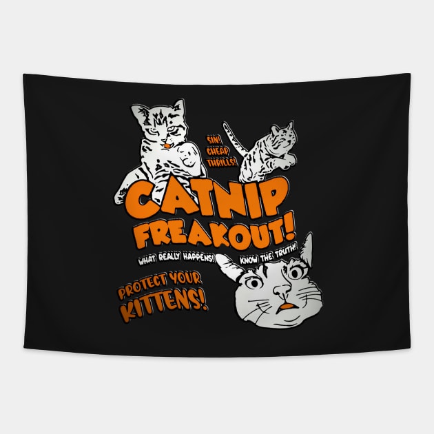 funny Catnip Madness Cute Kitten Funny Cat Pet Humor Tapestry by masterpiecesai