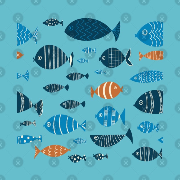 Blue and Orange Fish in the Sea Repeat Pattern by NattyDesigns