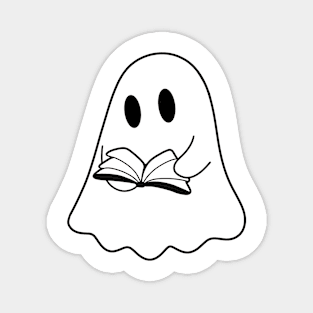 A cute, reading ghost with a book (black and white) Magnet