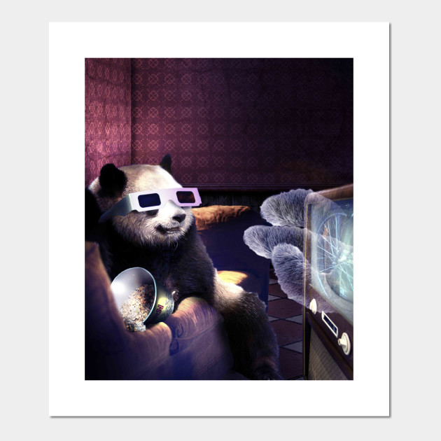 Panda With 3d Glasses Watching 3d Horror Movie Panda With 3d