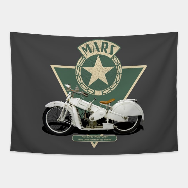 1925 MARS MA20 WHITE MARS FLAT TWIN MOTORCYCLE Tapestry by MotorManiac