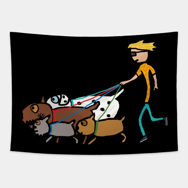 Dog Walking Tapestry by Mark Ewbie