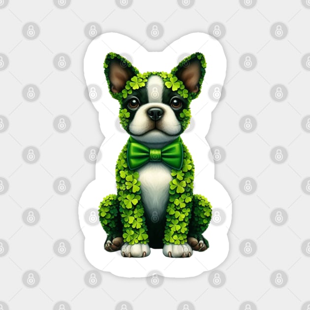 Clover Boston Terrier Dog St Patricks Day Magnet by Chromatic Fusion Studio