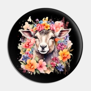 A sheep decorated with beautiful watercolor flowers Pin