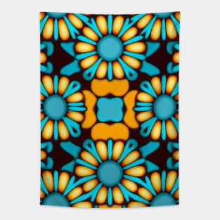 Boho Daisy Chain | Aqua with Yellow Daisies Tapestry