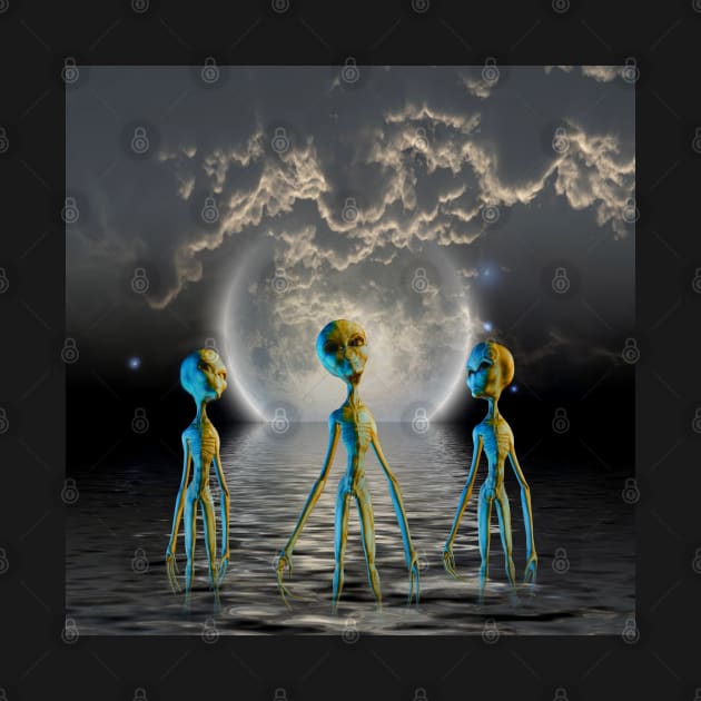 Three aliens on water planet by rolffimages