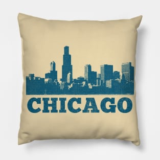 Chicago Skyline // Retro Vintage Faded Style Design Pillow