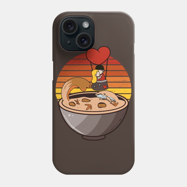 Flying over a ramen sea of noodle soup for Valentine day, whale and waves don't bother Phone Case by alcoshirts