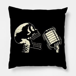 Singing Skull Retro White Distressed Line art Pillow