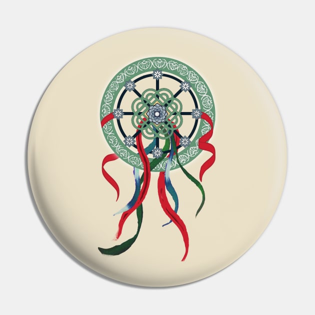 Colorful Ribbon Wheel Mandala Pin by DISmithArt