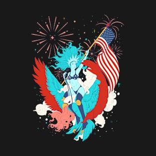 Lady Liberty On An Eagle, Statue Of Liberty 4th Of July T-Shirt
