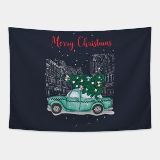 Christmas tree and gifts in a car! - Happy Christmas and a happy new year! - Available in stickers, clothing, etc Tapestry