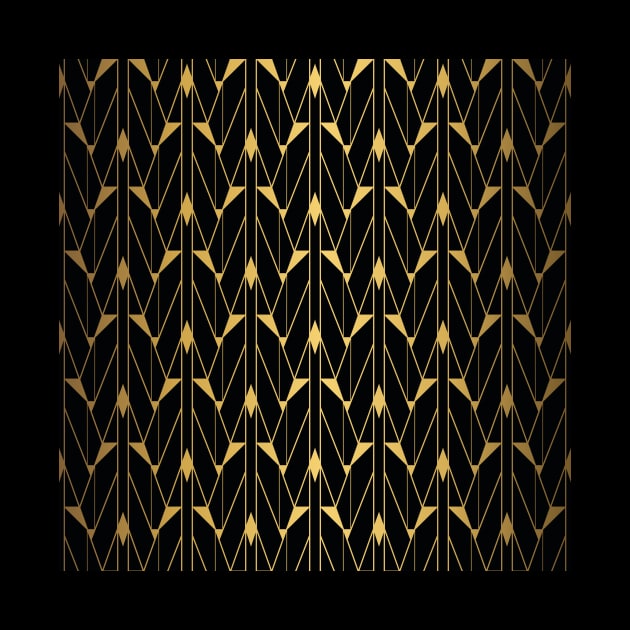 Faux Foil Gold and Black Retro Vintage Art Deco Geometric Open Triangle Pattern by podartist