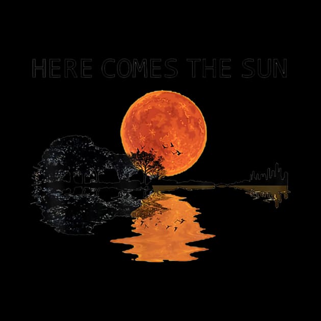 Here Comes The Sun Guitar Shadow Sunset T shirt by Tisine