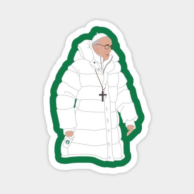 The Pope in Puffy White Jacket with Coffee Magnet by BlueSkyTheory