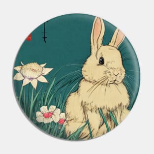 American Fuzzy Lop Rabbit Baby Bunny with White Flowers Pin