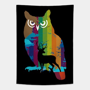 Graphic Owl with Deer Tapestry