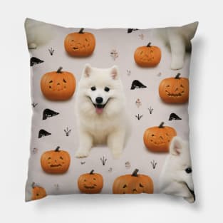 Halloween Samoyed Pumpkin vintage Pillow