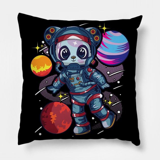 Astronaut Panda Bear In Space Pillow by E