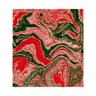 Red and Green Christmas Marble Swirl Abstract T-Shirt